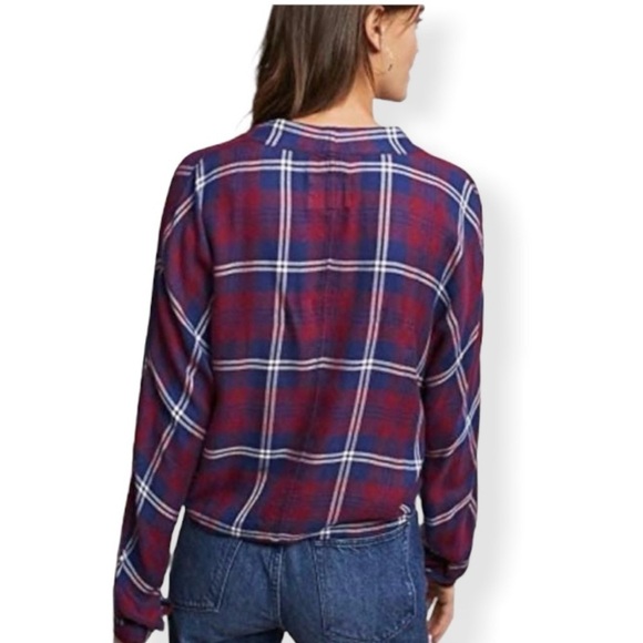 Rails Red Blue Sloane Crop Tie Front Flannel Button-down Shirt Size S/P - Picture 5 of 15